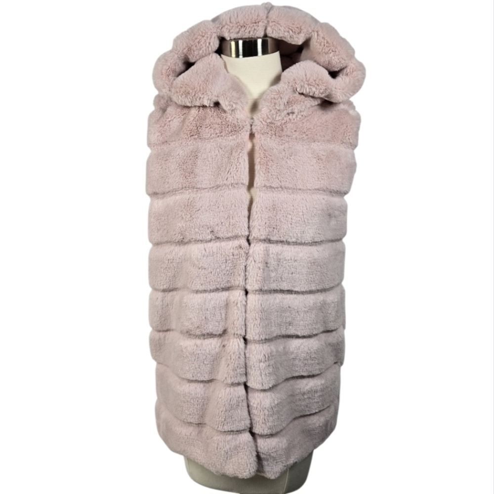 Blush Pink Faux Fur Puffer Soft Plush Hoodie Vest Size Medium